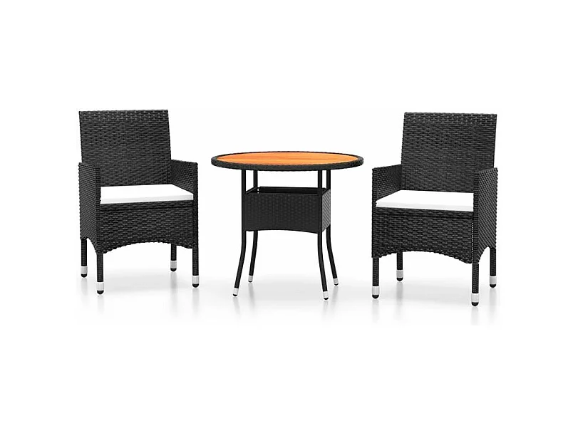 Mobilier à dîner de jardin 3 pcs Résine tressée Noir