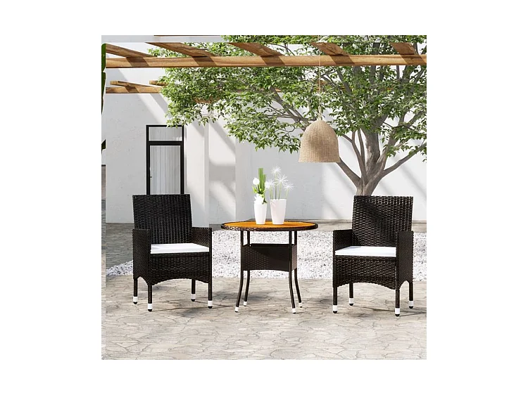 Mobilier à dîner de jardin 3 pcs Résine tressée Noir