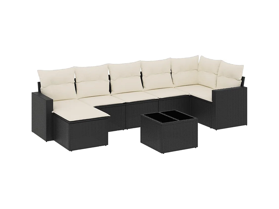 Salon de jardin 8 pcs avec coussins noir résine tressée