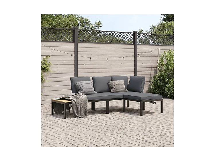 Salon de jardin 3 pcs avec coussins noir aluminium