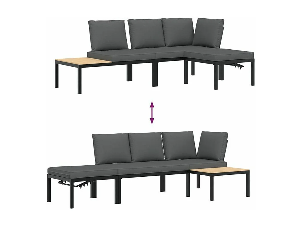 Salon de jardin 3 pcs avec coussins noir aluminium