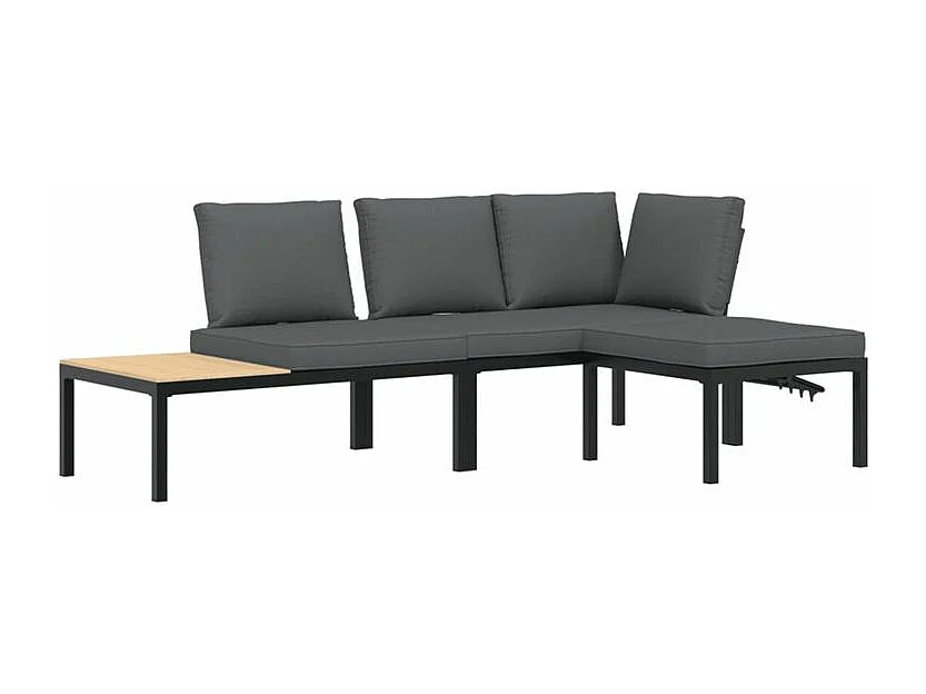 Salon de jardin 3 pcs avec coussins noir aluminium