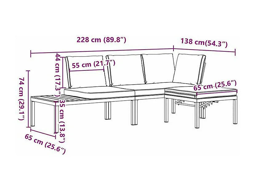 Salon de jardin 3 pcs avec coussins noir aluminium
