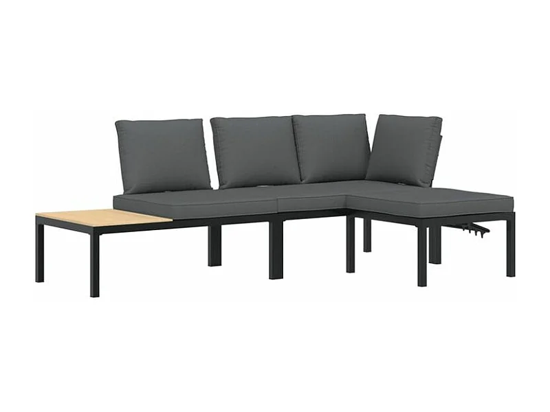 Salon de jardin 3 pcs avec coussins noir aluminium