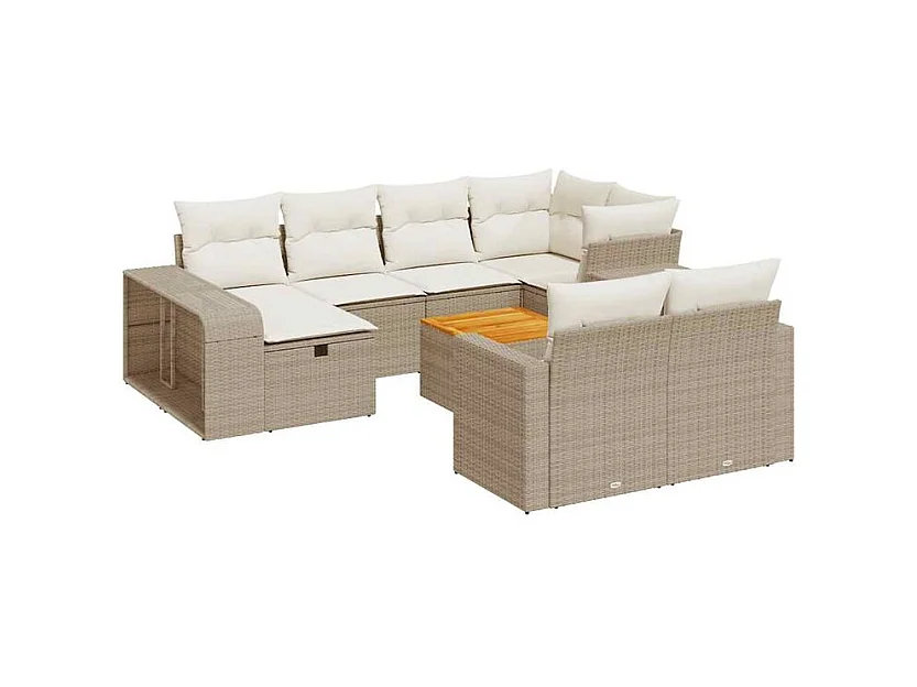 Salon de jardin 11 pcs avec coussins beige résine tressée
