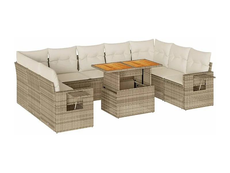 Salon de jardin avec coussins 10 pcs beige résine tressée