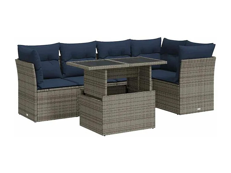 Salon de jardin avec coussins 6 pcs gris résine tressée acacia