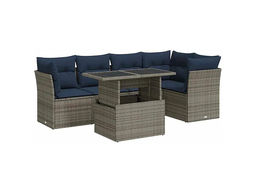 Salon de jardin avec coussins 6 pcs gris résine tressée acacia