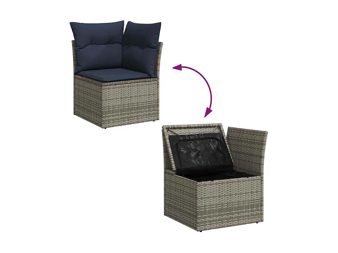 Salon de jardin avec coussins 6 pcs gris résine tressée acacia