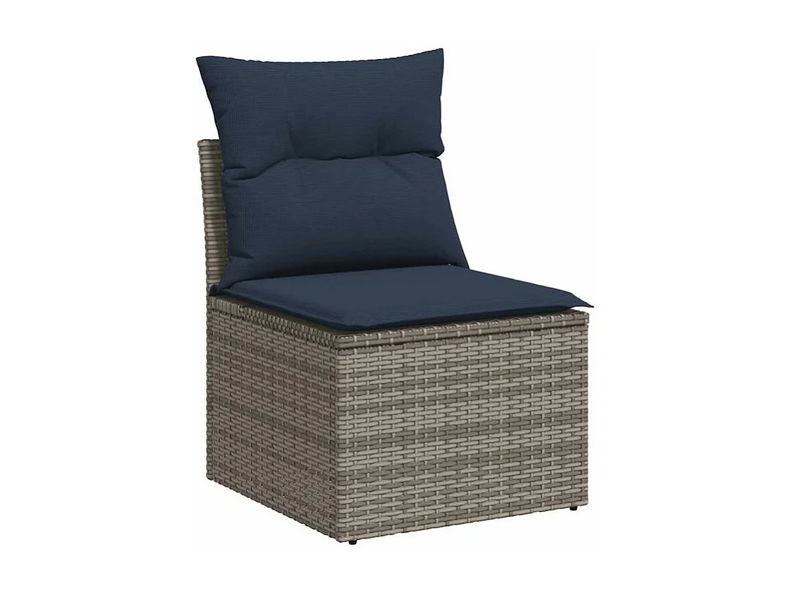 Salon de jardin avec coussins 6 pcs gris résine tressée acacia