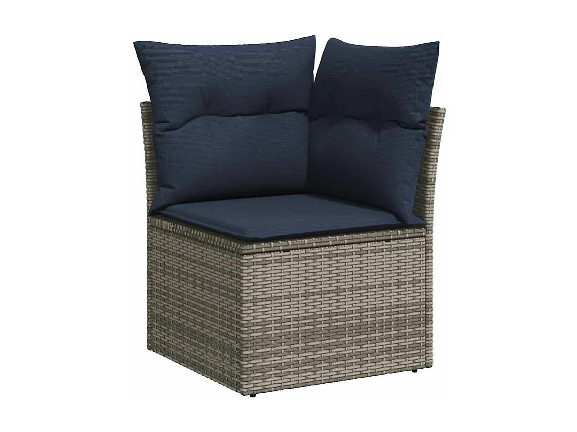 Salon de jardin avec coussins 6 pcs gris résine tressée acacia