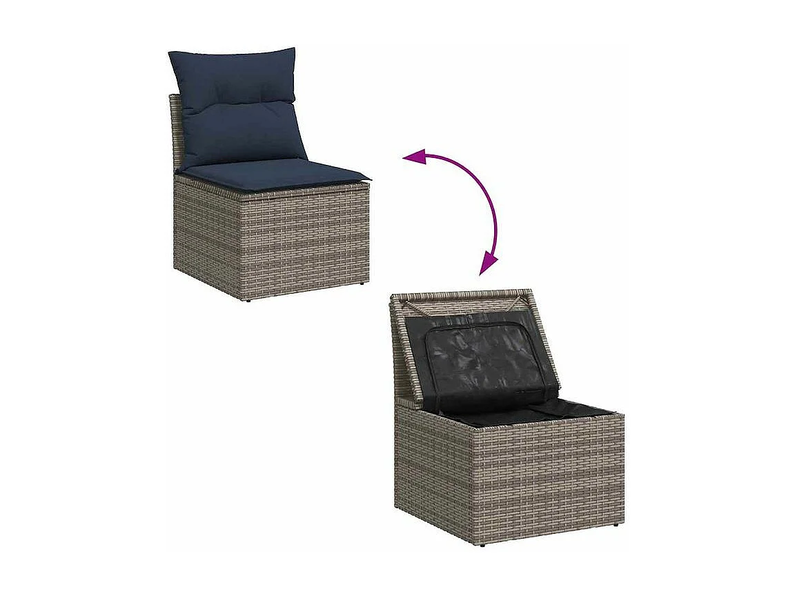 Salon de jardin avec coussins 6 pcs gris résine tressée acacia