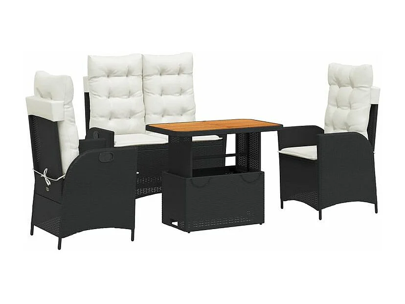 Ensemble à manger de jardin 4 pcs avec coussins noir