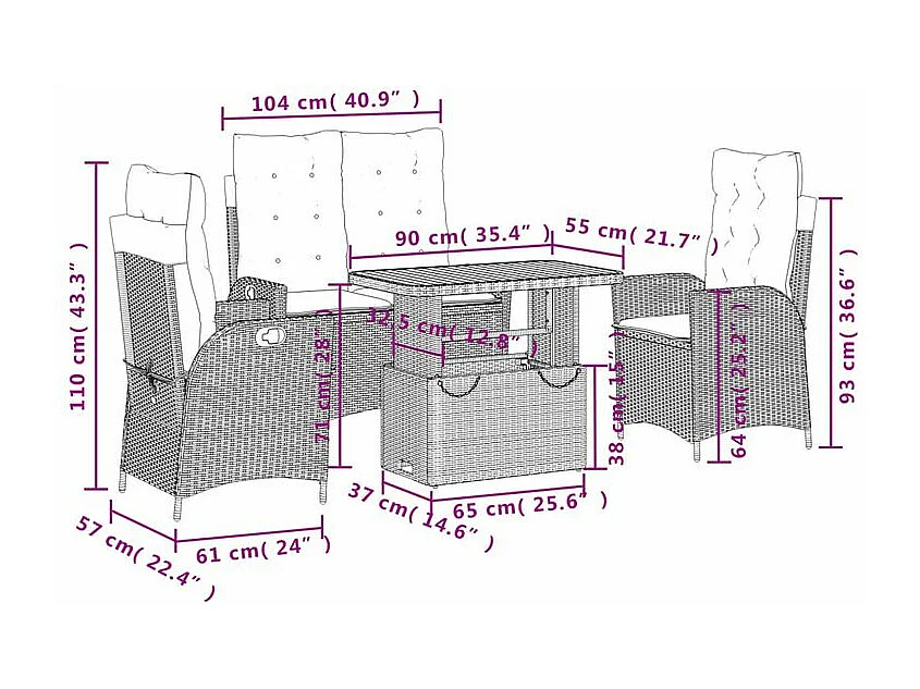 Ensemble à manger de jardin 4 pcs avec coussins noir