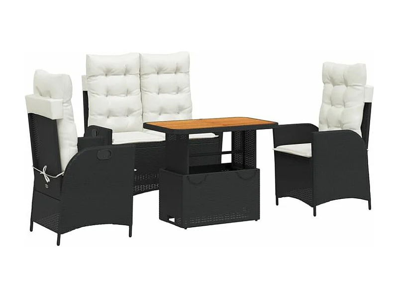 Ensemble à manger de jardin 4 pcs avec coussins noir