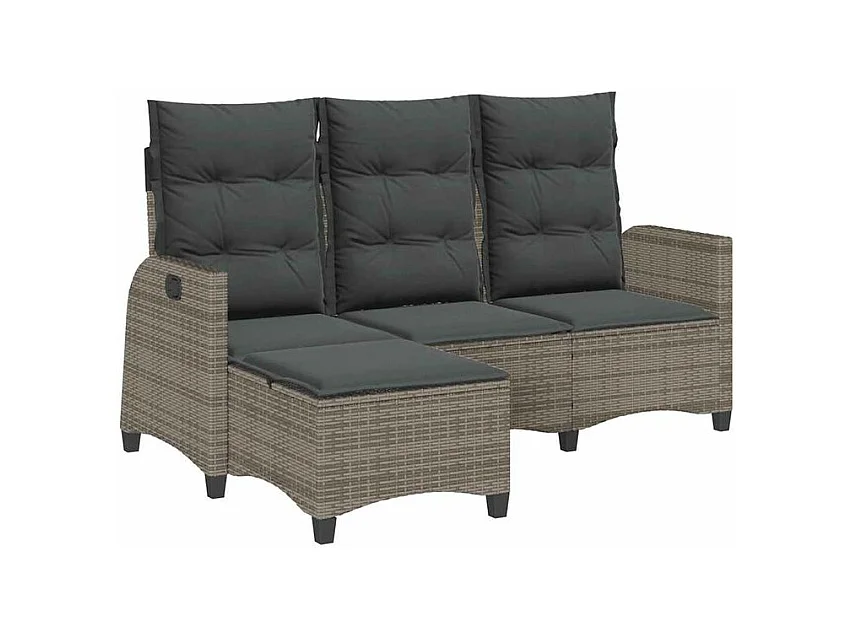 Canapé de jardin inclinable coussins forme de L gris polyrotin