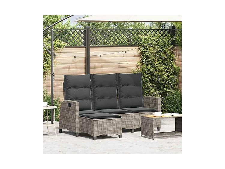 Canapé de jardin inclinable coussins forme de L gris polyrotin