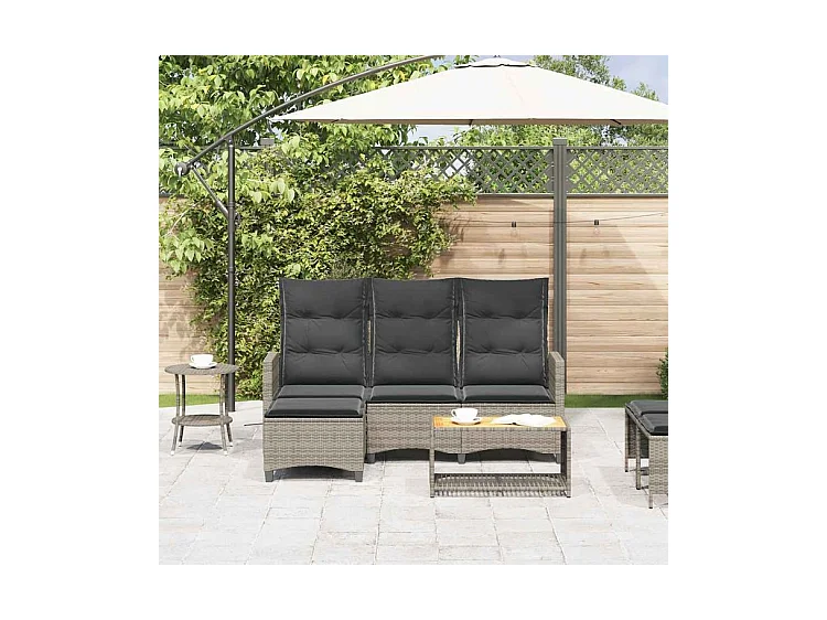 Canapé de jardin inclinable coussins forme de L gris polyrotin