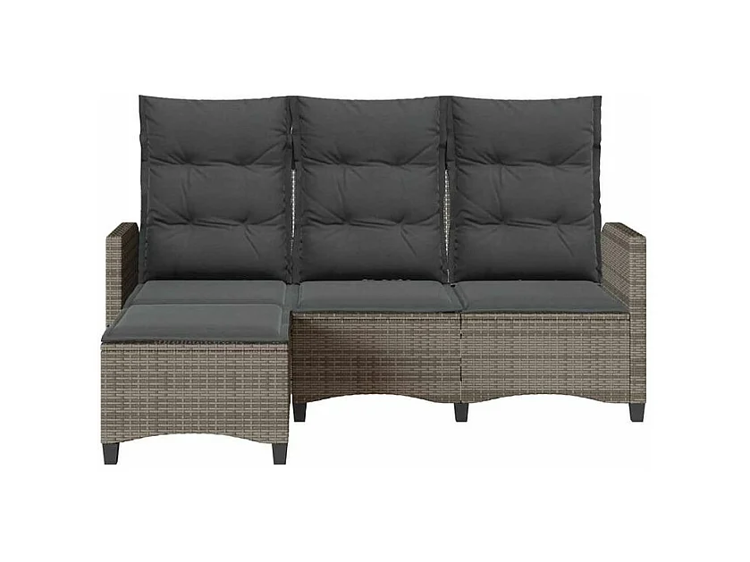 Canapé de jardin inclinable coussins forme de L gris polyrotin