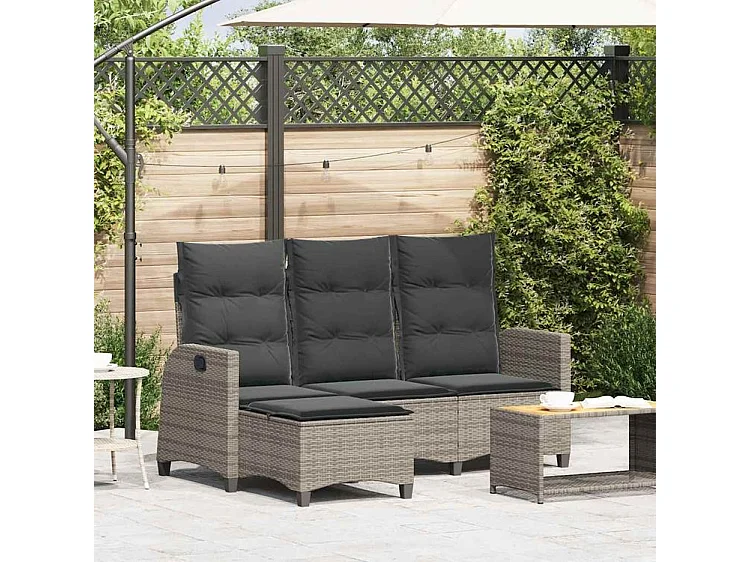 Canapé de jardin inclinable coussins forme de L gris polyrotin