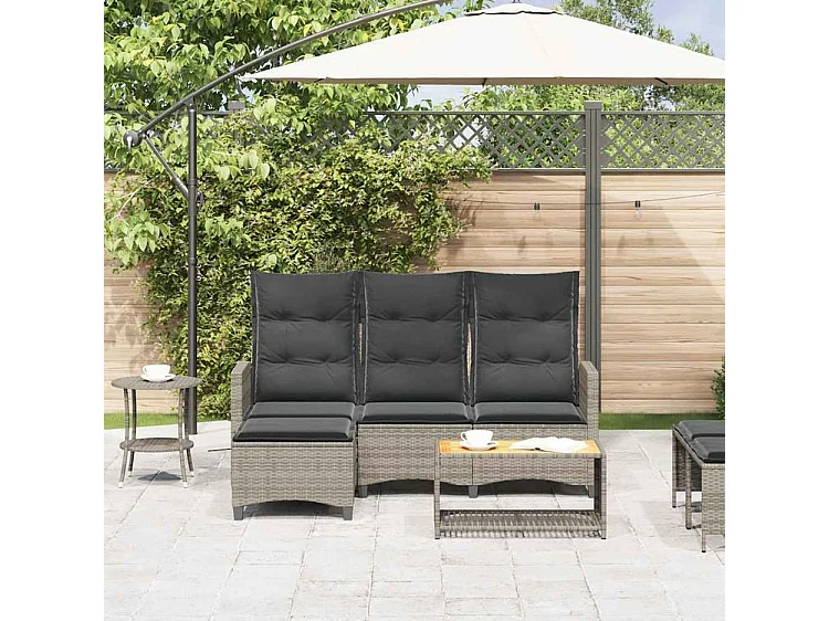 Canapé de jardin inclinable coussins forme de L gris polyrotin