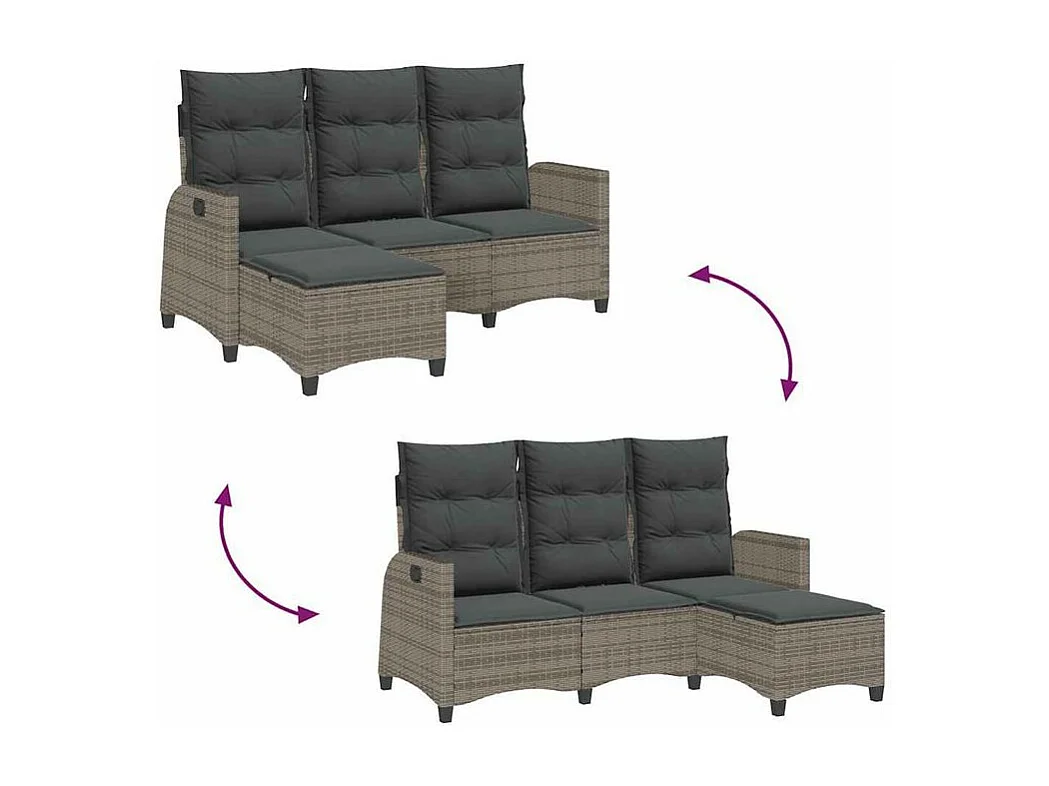 Canapé de jardin inclinable coussins forme de L gris polyrotin