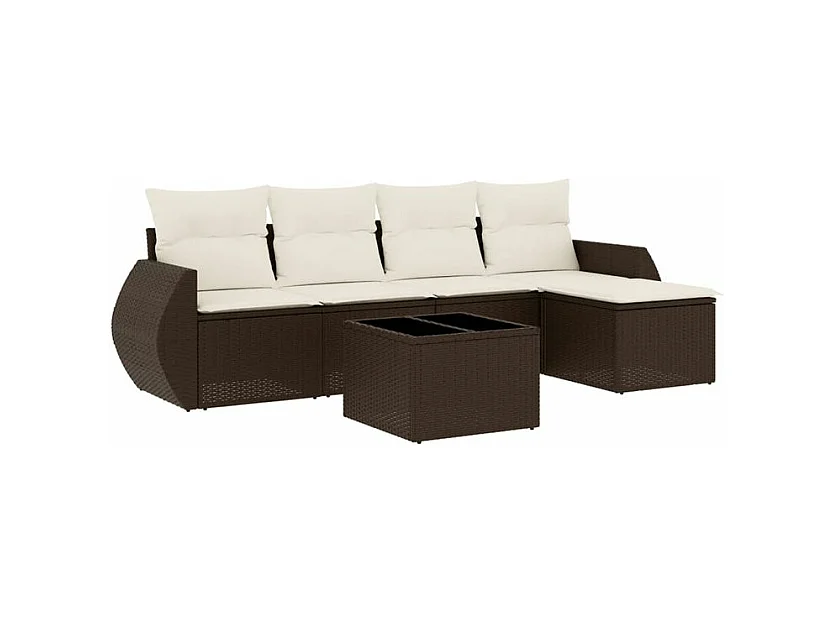 Salon de jardin avec coussins 6 pcs marron résine tressée