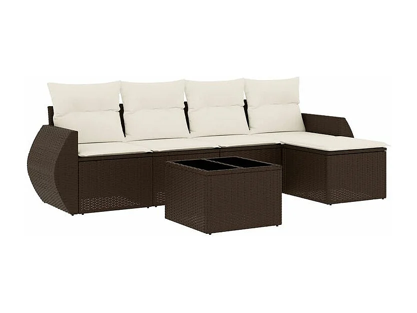 Salon de jardin avec coussins 6 pcs marron résine tressée