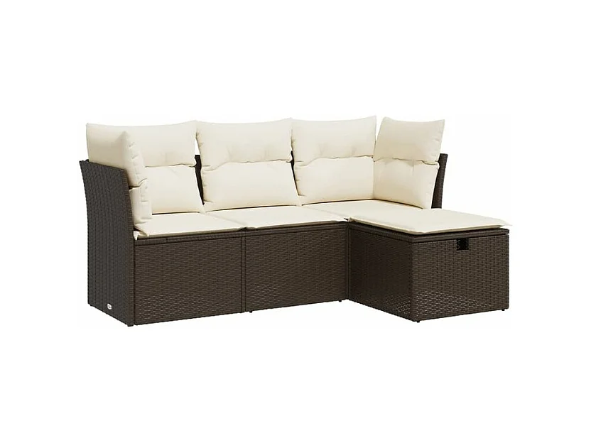 Salon de jardin 4 pcs avec coussins marron résine tressée