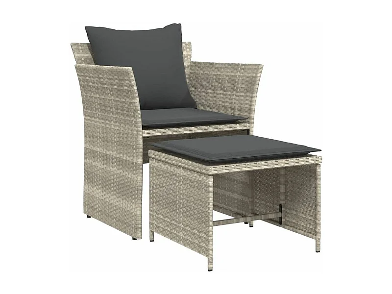 Chaise de jardin avec tabouret gris clair résine tressée