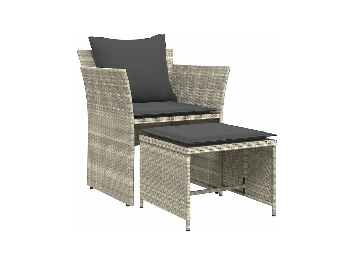 Chaise de jardin avec tabouret gris clair résine tressée