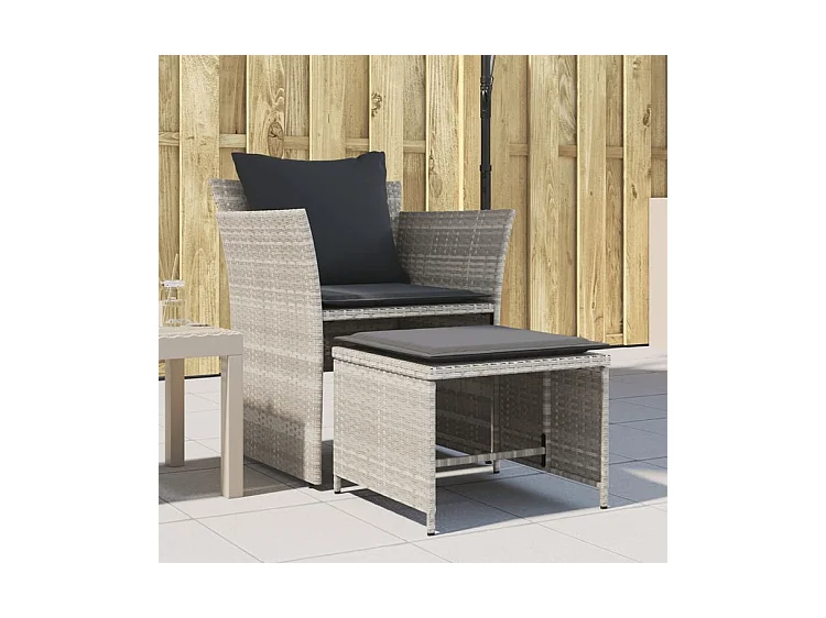 Chaise de jardin avec tabouret gris clair résine tressée