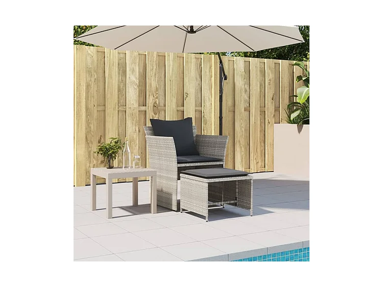 Chaise de jardin avec tabouret gris clair résine tressée