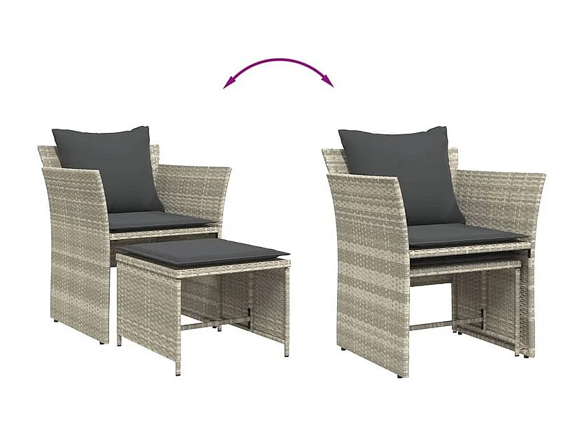 Chaise de jardin avec tabouret gris clair résine tressée