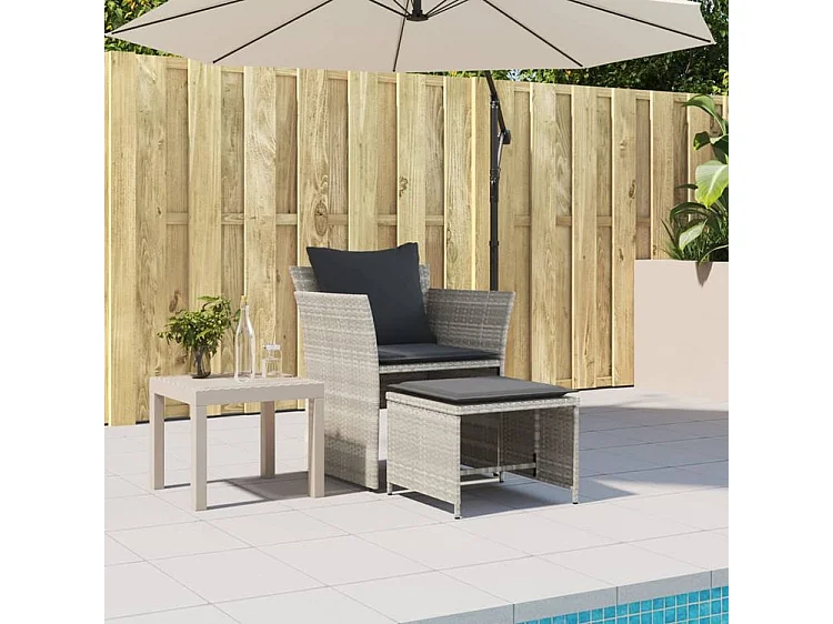 Chaise de jardin avec tabouret gris clair résine tressée