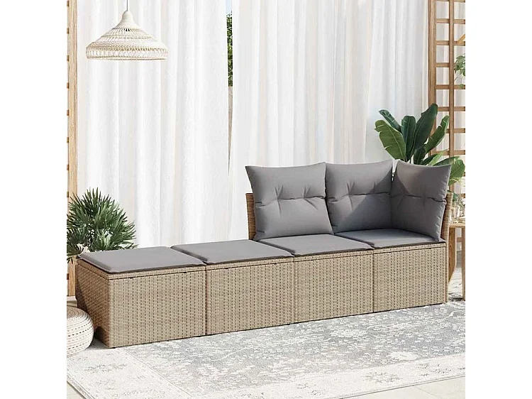 Salon de jardin avec coussins 2 pcs beige résine tressée acacia
