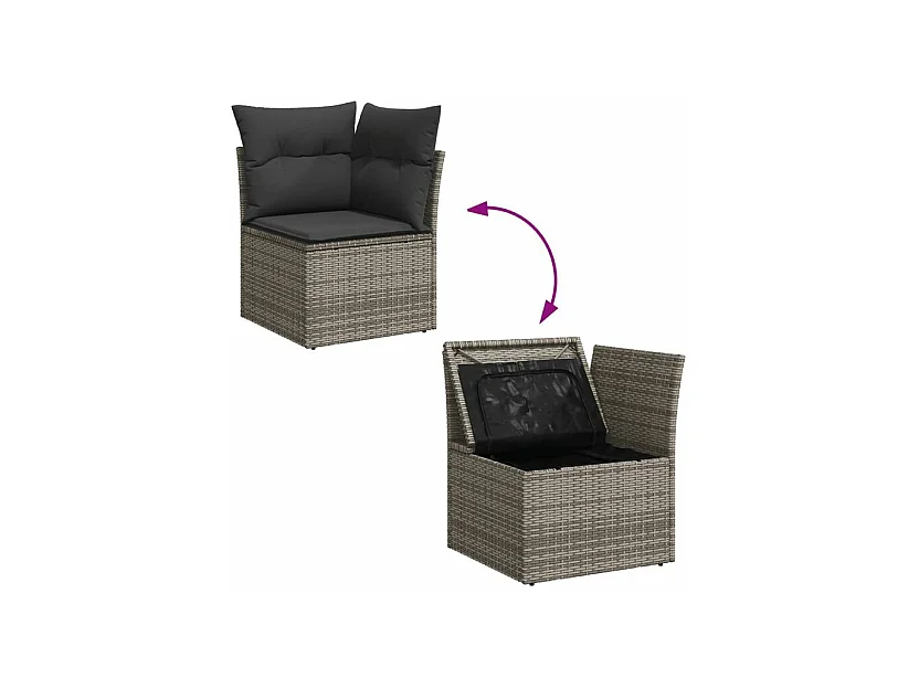 Salon de jardin 6 pcs avec coussins gris résine tressée