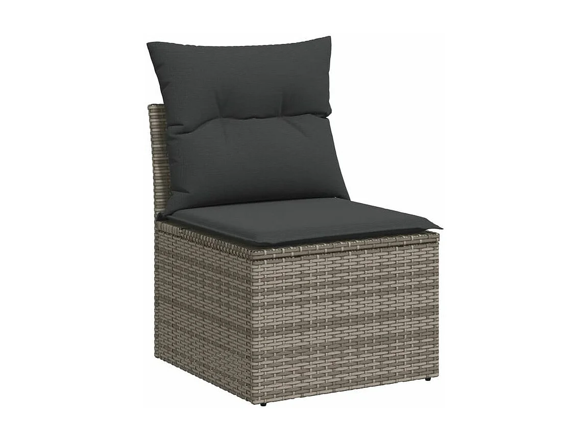 Salon de jardin 6 pcs avec coussins gris résine tressée