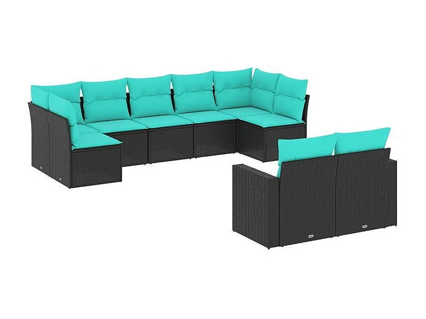 Salon de jardin 9 pcs avec coussins noir résine tressée
