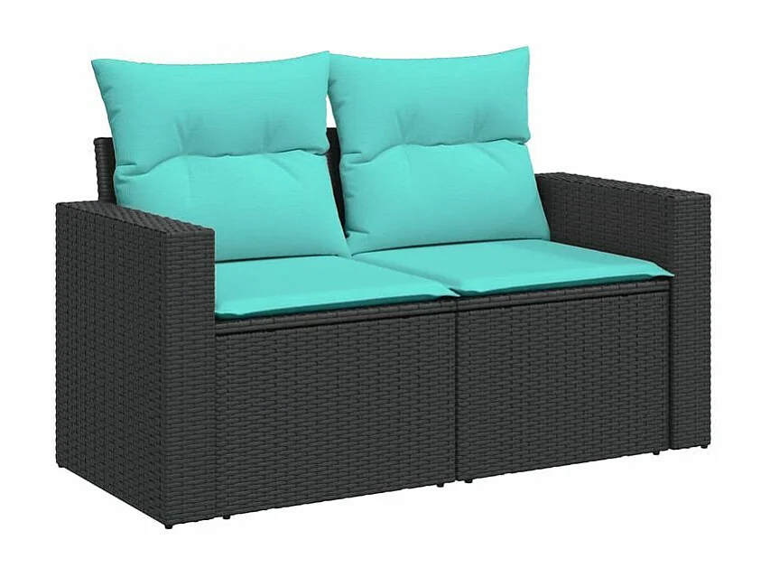 Salon de jardin 9 pcs avec coussins noir résine tressée