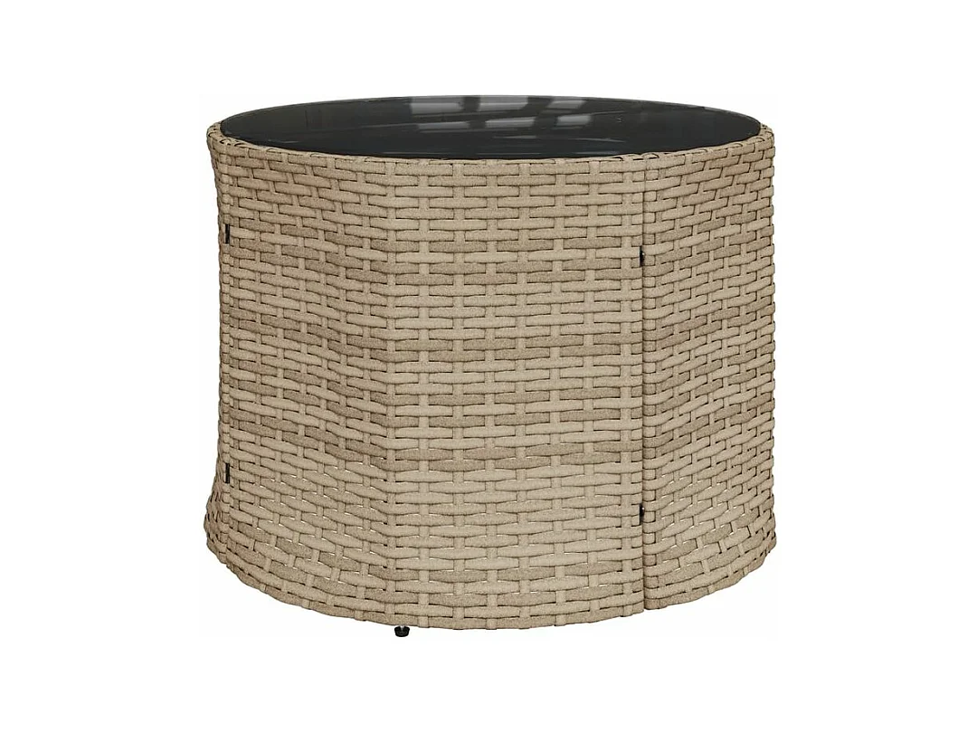 Canapé de jardin table coussins demi-rond beige résine tressée