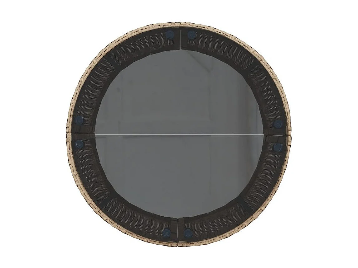 Canapé de jardin table coussins demi-rond beige résine tressée