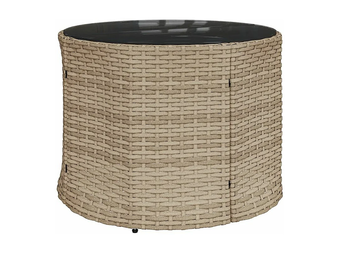 Canapé de jardin table coussins demi-rond beige résine tressée