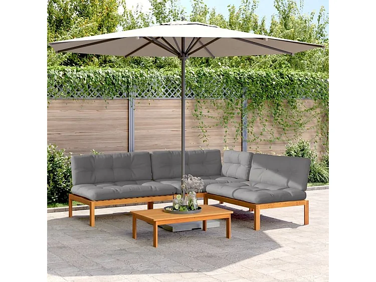 Salon palette de jardin avec coussins 4pcs bois d'acacia massif