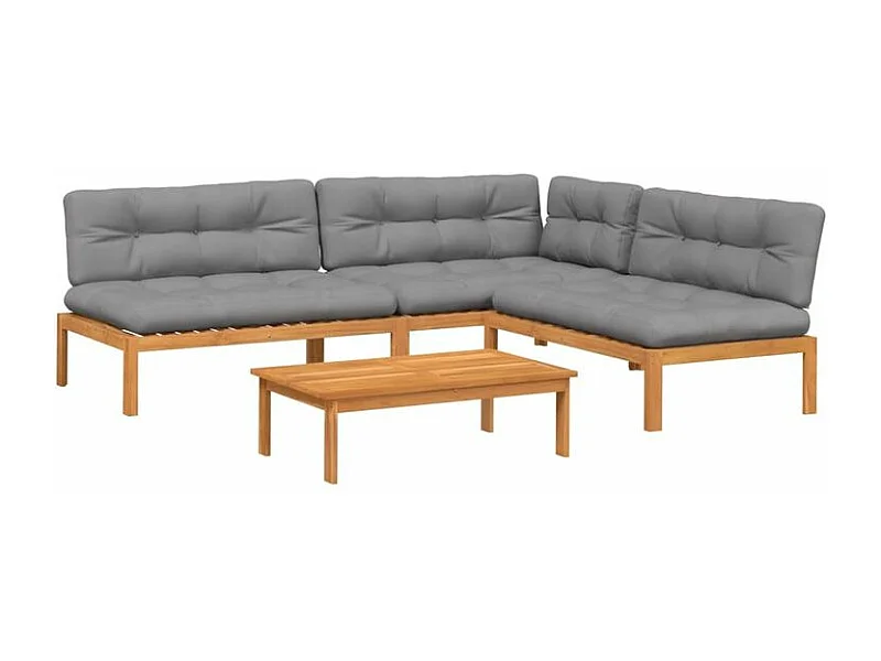 Salon palette de jardin avec coussins 4pcs bois d'acacia massif