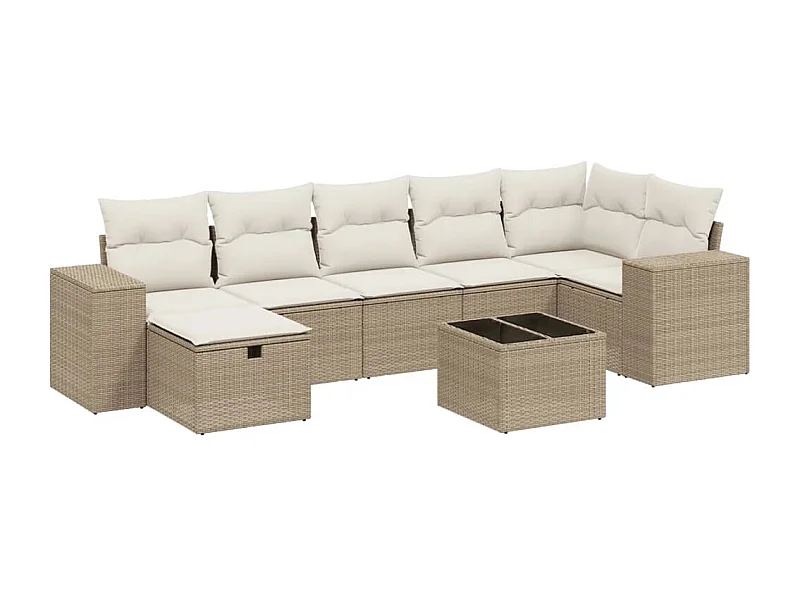 Salon de jardin avec coussins 8 pcs beige résine tressée