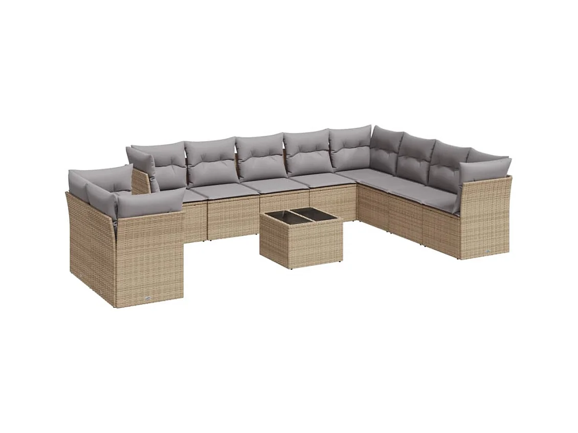 Salon de jardin 11 pcs avec coussins beige résine tressée