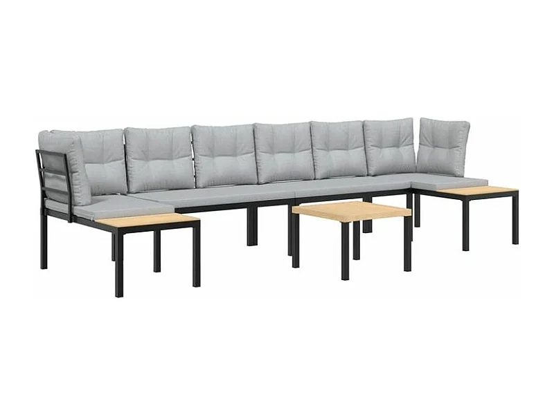 Salon de jardin avec coussins 5 pcs noir acier enduit de poudre