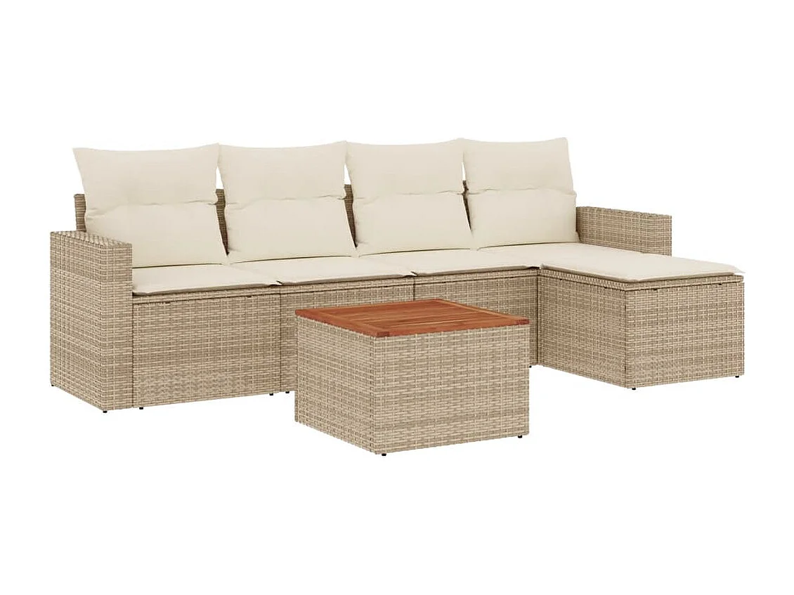 Salon de jardin avec coussins 6 pcs beige résine tressée