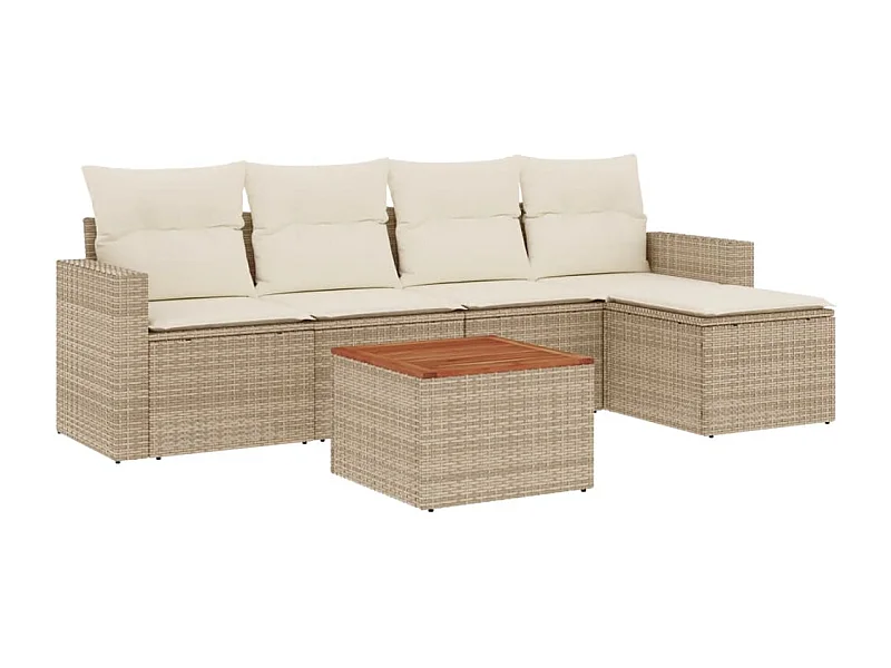 Salon de jardin avec coussins 6 pcs beige résine tressée